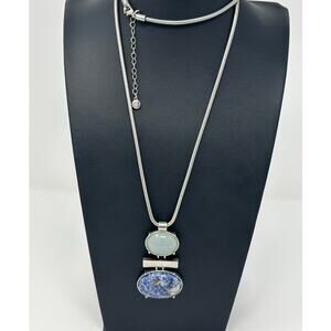 C 1946 Silver Tone with Green and Blue Stone Necklace
